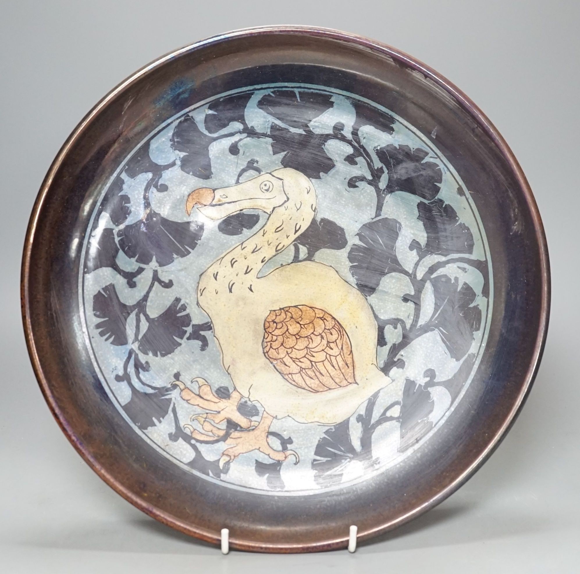 Jonathan Chiswell Jones, a lustre 'dodo' dish, 32.5 cms diameter.